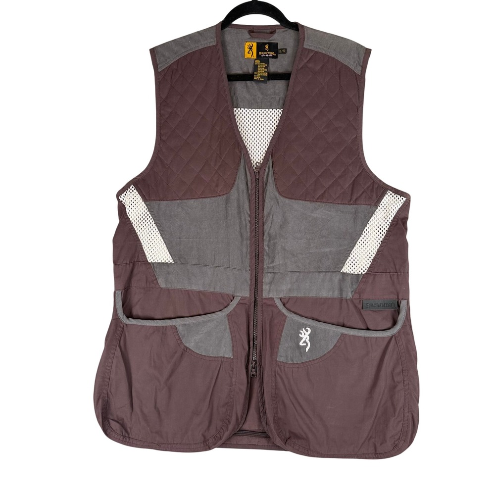 Browning For Her Women XL Shooting Vest Plum Gray Quilted Mesh Hunting Tactical